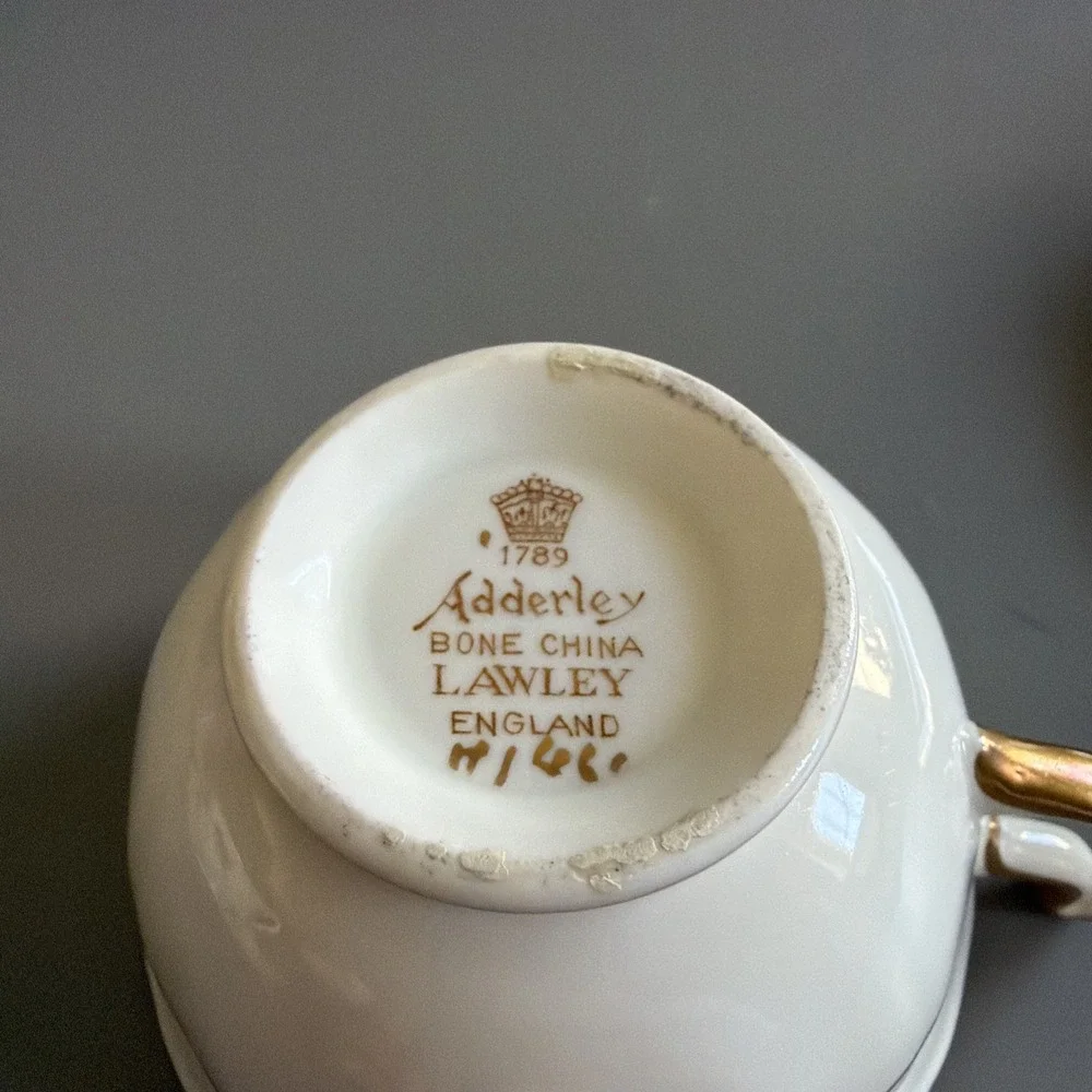Vintage 1950s Adderley Fine Bone China Demitasse & Saucer Pink and Gold England